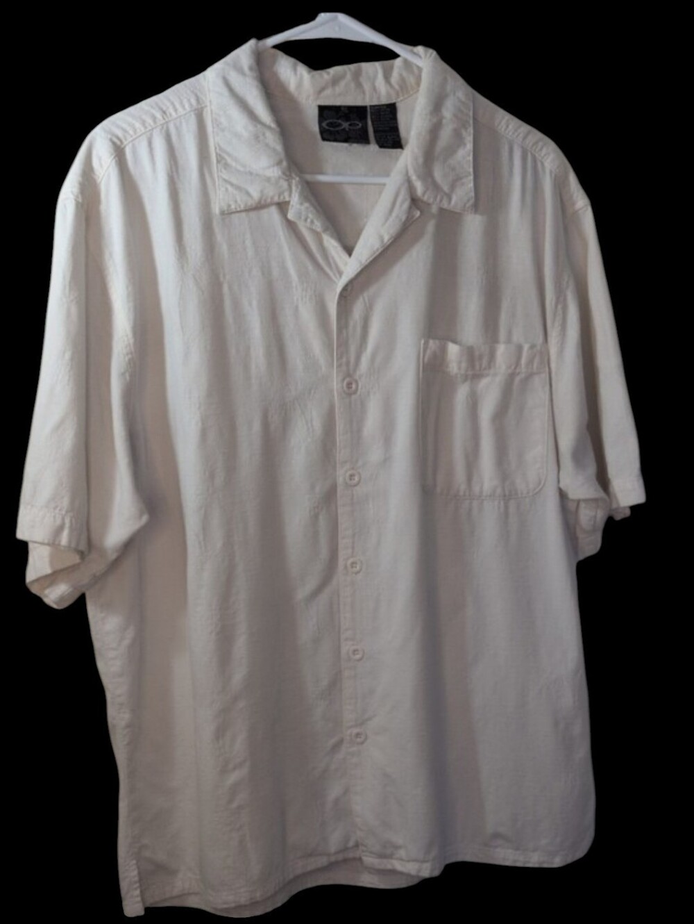 OP Men's Short-Sleeve Textured Pattern White/Cream Button-Down Shirt, LG/XL